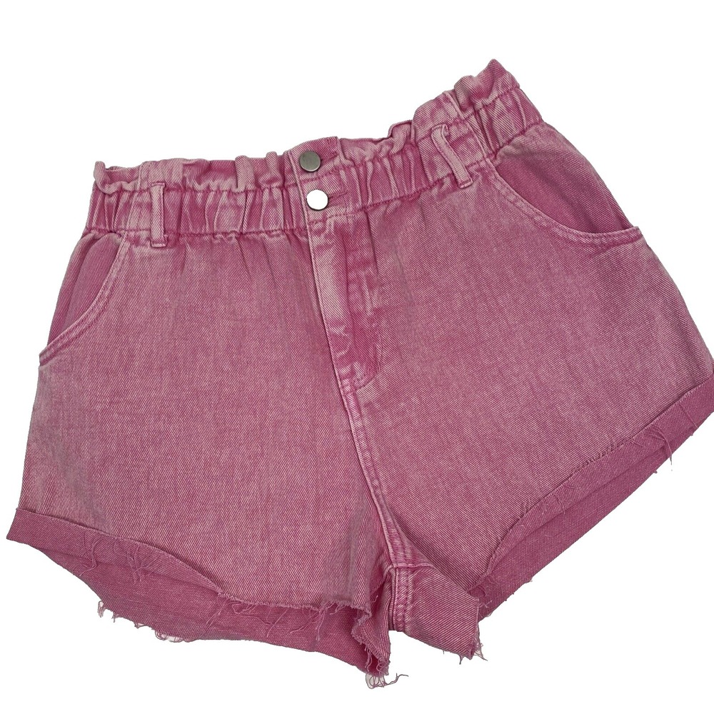 Day + Moon Pink paperbag Shorts womens Large High Rise Pockets elastic waist new